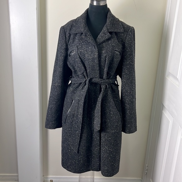 Utex D Vintage Tweed Herringbone Belted Outerwear Slouch Trench Coat Size Large - Picture 3 of 16